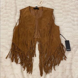 Forever 21 camel fringe vest